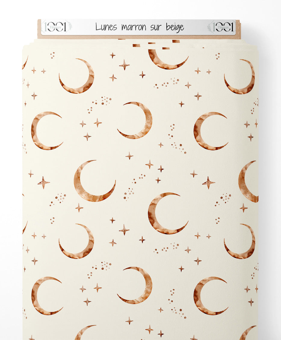 Tissu - Lunes marron sur beige