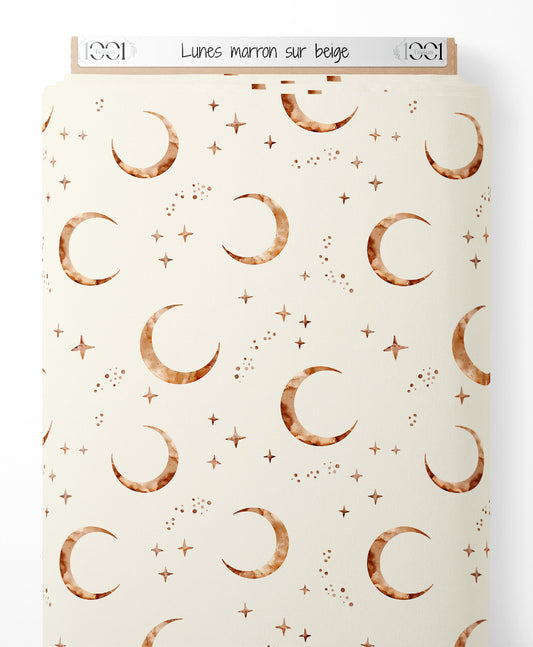 Tissu - Lunes marron sur beige