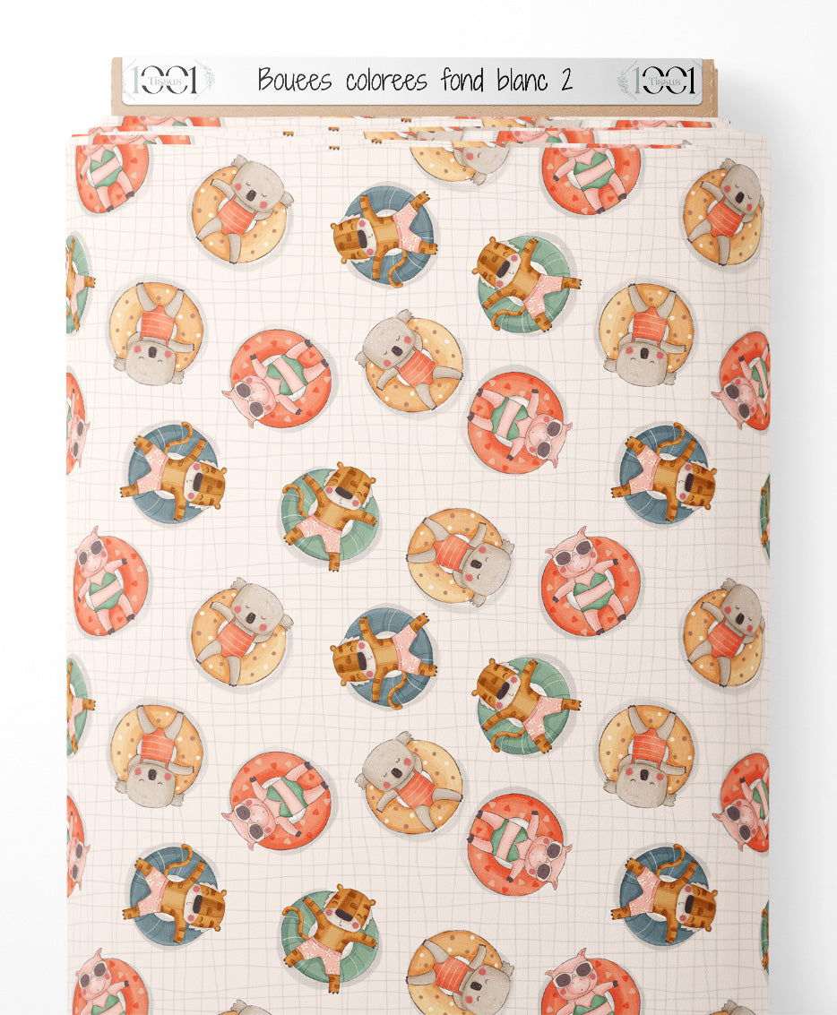 Tissu - Bouées colorées sur fond blanc 2