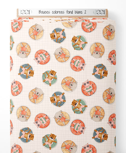 Tissu - Bouées colorées sur fond blanc 2