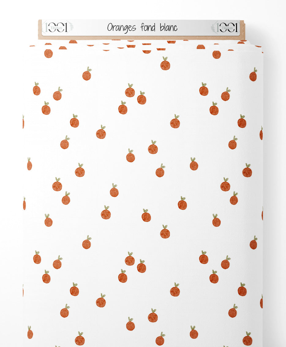 Tissu - Oranges sur fond blanc