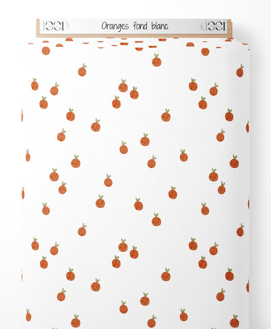 Tissu - Oranges sur fond blanc