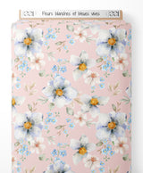 Tissu - Fleurs blanches et bleues vives