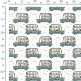 Tissu - Animaux dans bus vert