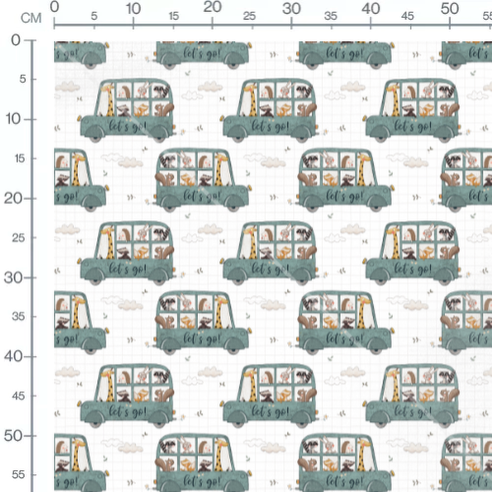 Tissu - Animaux dans bus vert