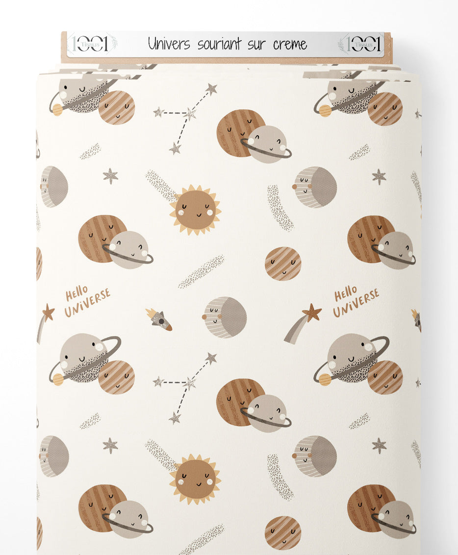 Tissu - Univers souriant sur crème