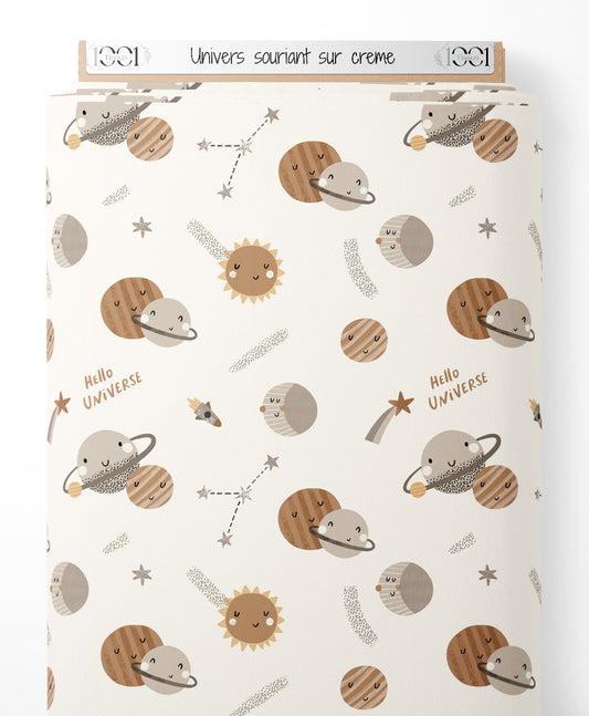 Tissu - Univers souriant sur crème