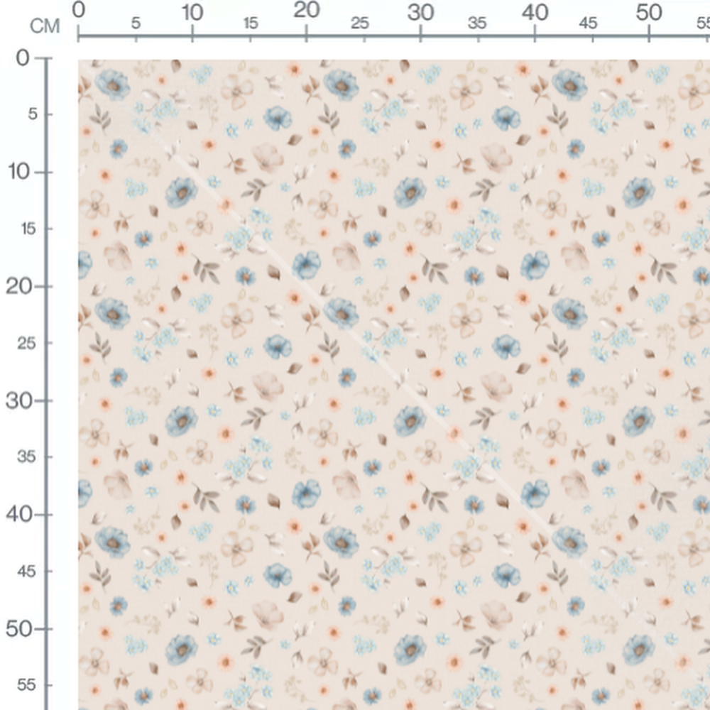 Tissu - Fleurs bleues et roses beige