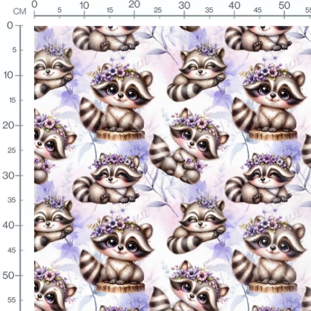 Tissu - raton laveur fleuri