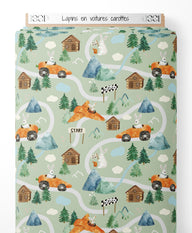 Tissu - Lapins en voitures carottes