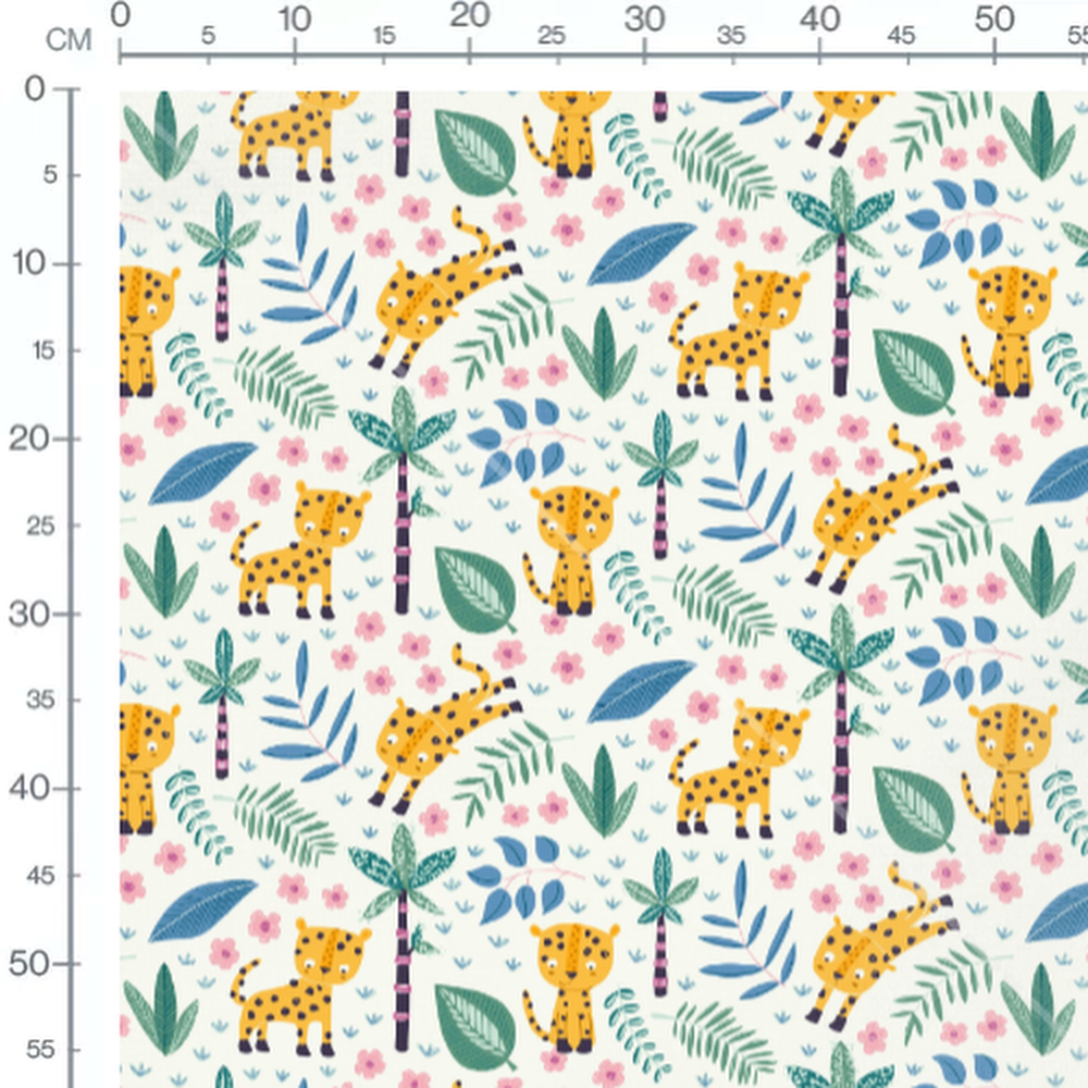 Tissu - Léopards sur fond blanc