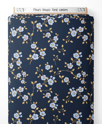 Tissu - Fleurs bleues sur fond sombre