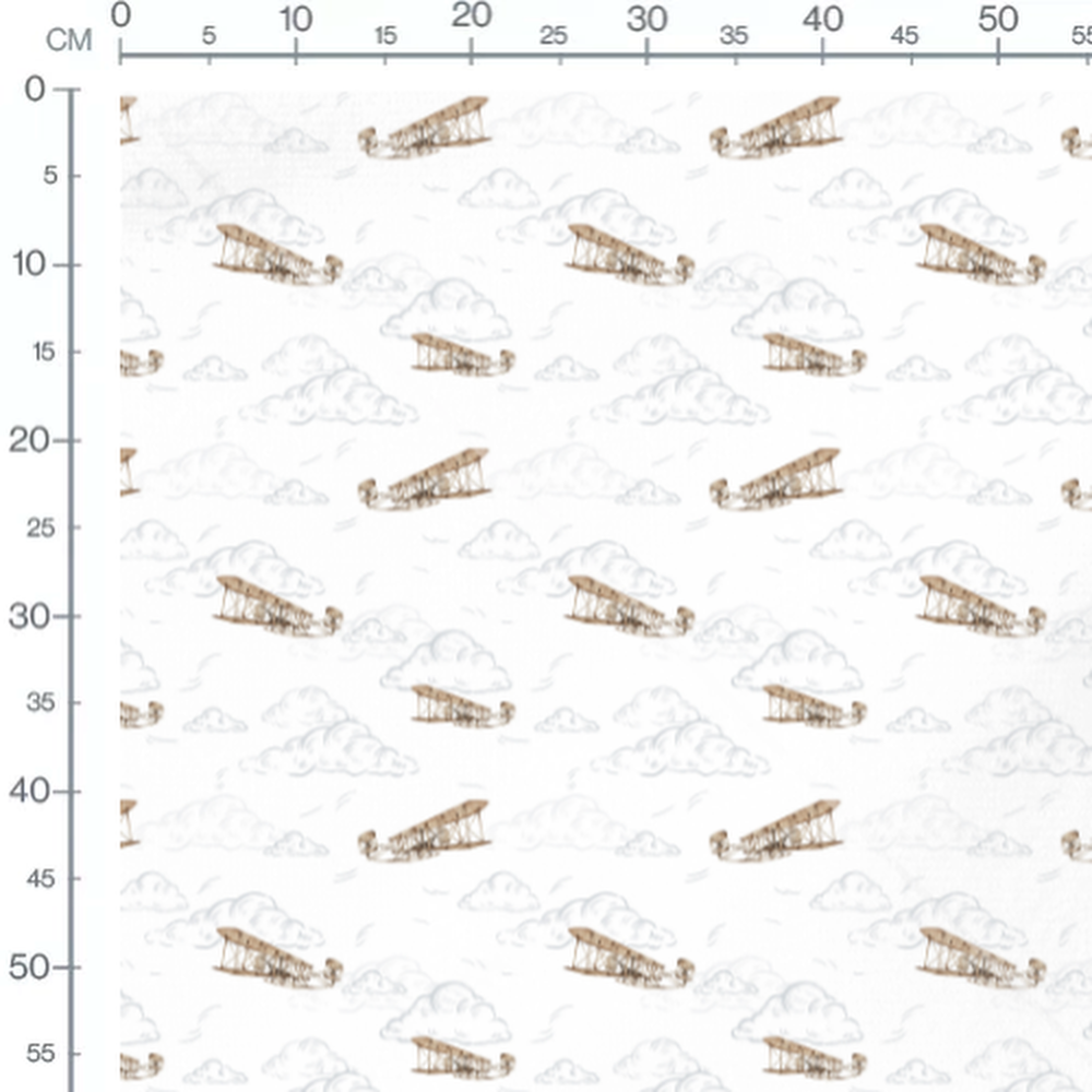 Tissu - Avions vintage sur nuages clairs