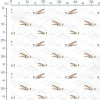 Tissu - Avions vintage sur nuages clairs