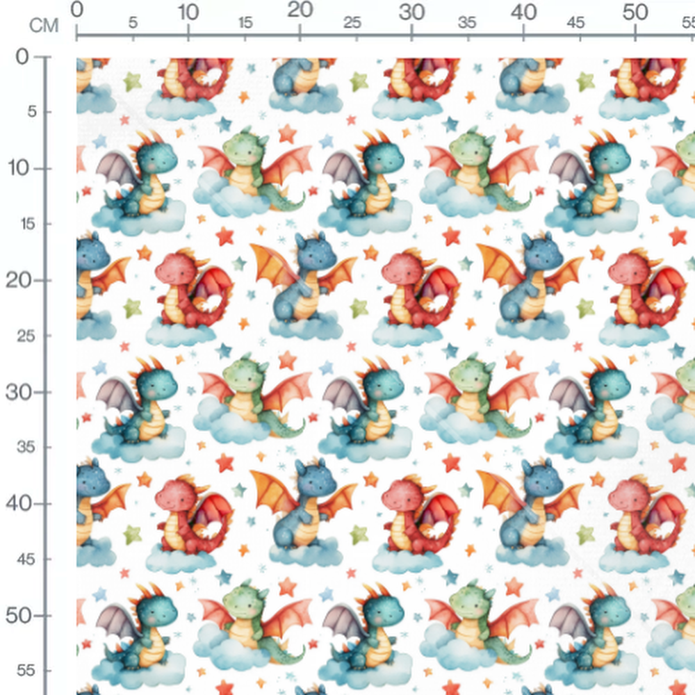Tissu - Dragons colorés sur nuages