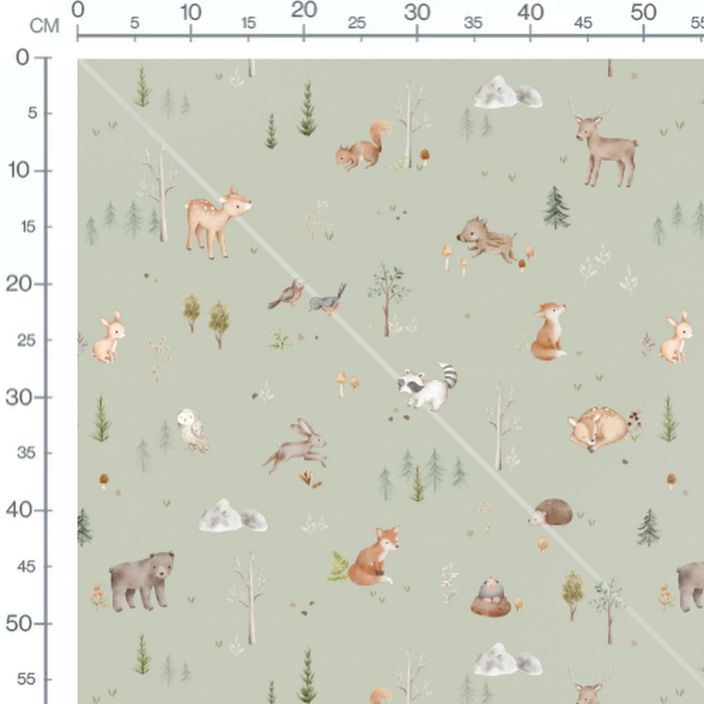 Tissu - Faune douce sur vert clair