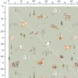 Tissu - Faune douce sur vert clair