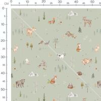 Tissu - Faune douce sur vert clair