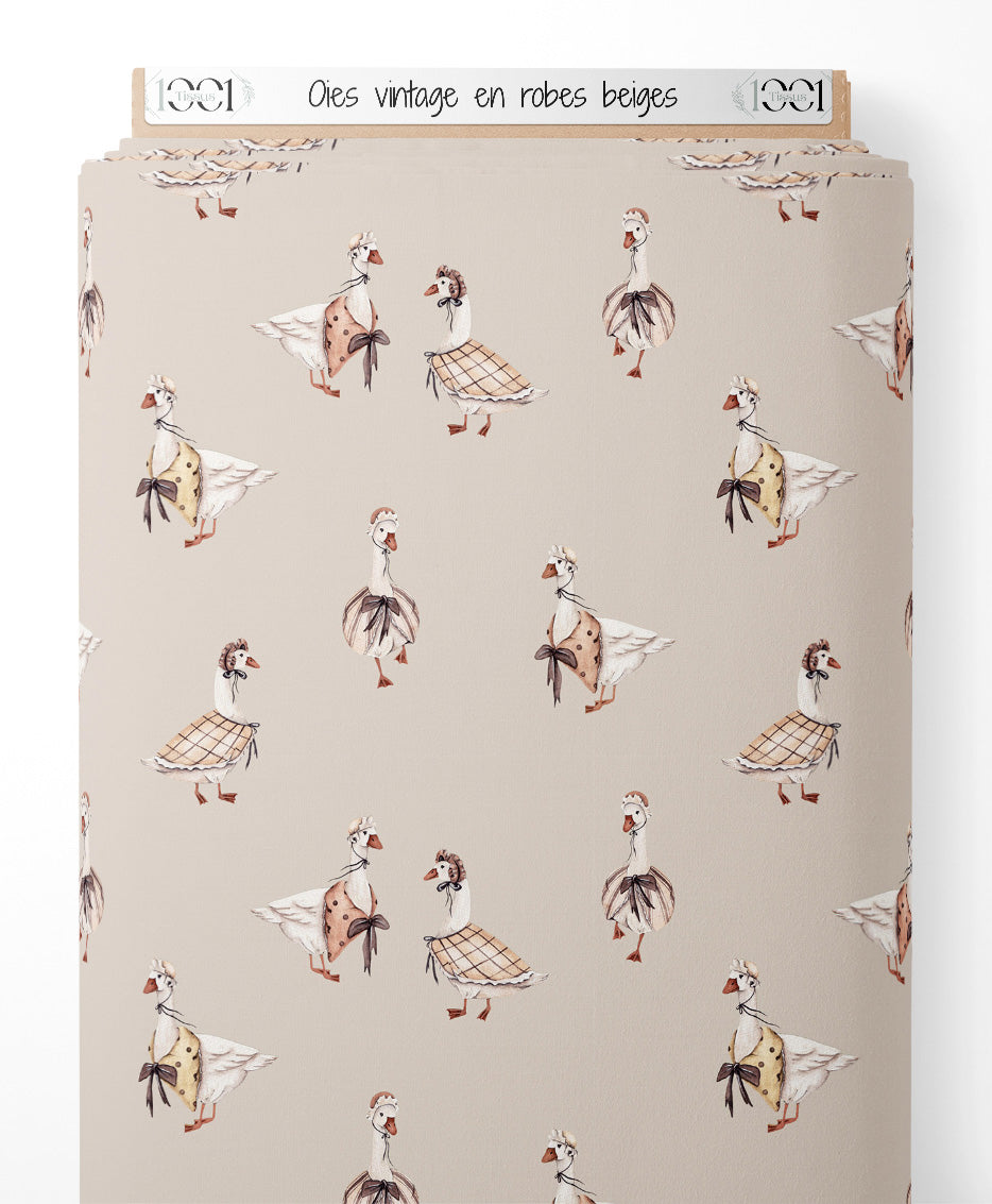 Tissu - Oies vintage en robes beiges