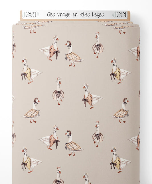 Tissu - Oies vintage en robes beiges