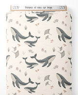 Tissu - Baleines et raies sur beige