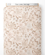 Tissu - Fleurs crème sur fond beige
