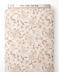 Tissu - Fleurs crème sur fond beige
