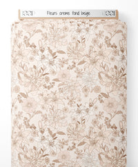 Tissu - Fleurs crème sur fond beige