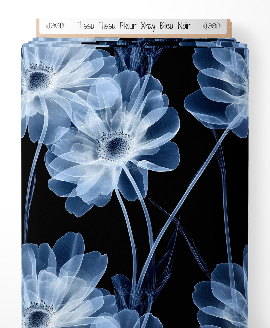 Tissu - Tissu Fleur Xray Bleu Noir
