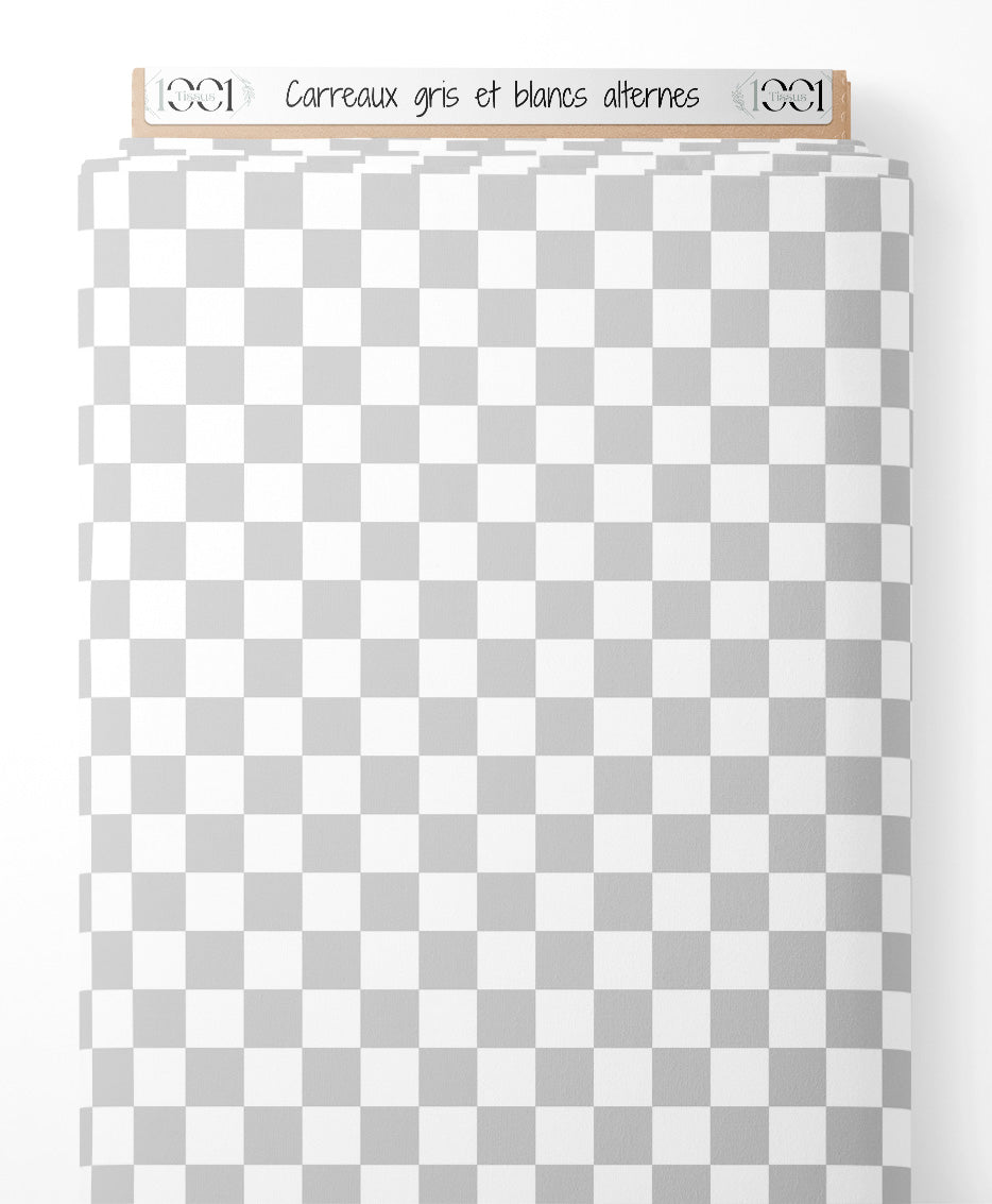 Tissu - Carreaux gris et blancs alternés