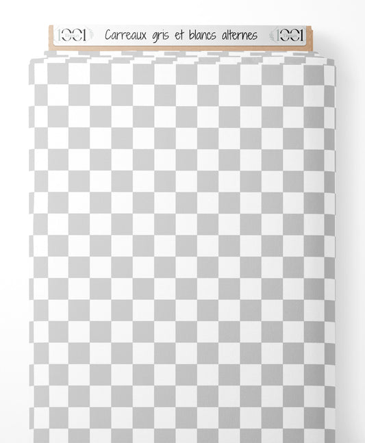 Tissu - Carreaux gris et blancs alternés