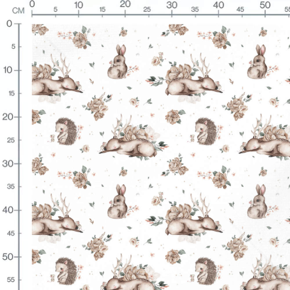 Tissu - Cerfs et fleurs beige apaisantes