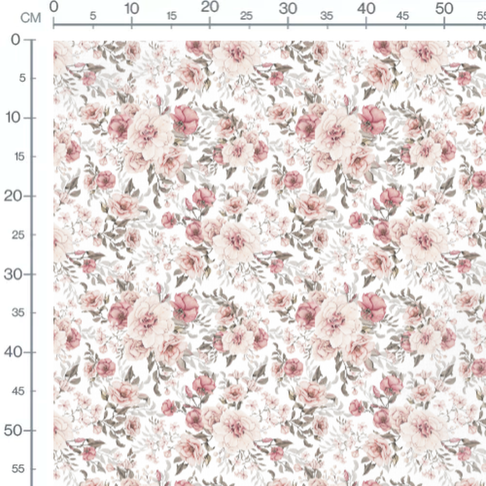 Tissu - Bouquets roses sur fond blanc