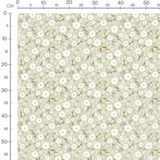 Tissu - Fleurs blanches sur vert clair