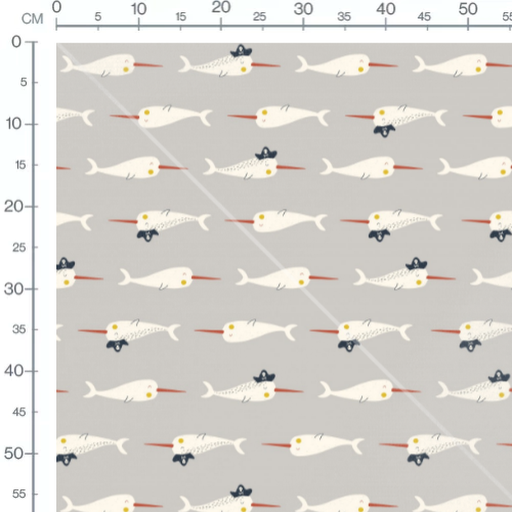 Tissu - Narvals sur fond gris