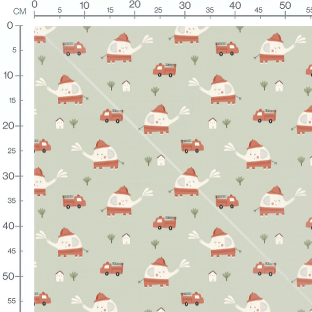 Tissu - Éléphants sur fond vert 2