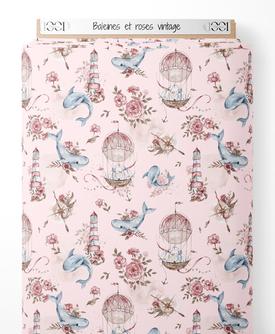 Tissu - Baleines et roses vintage