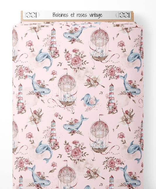 Tissu - Baleines et roses vintage
