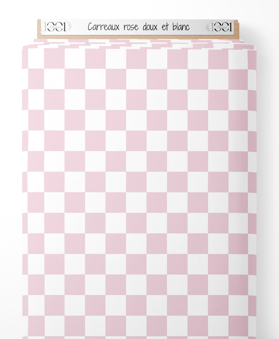 Tissu - Carreaux rose doux et blanc