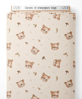 Tissu - Oursons et champignons beige