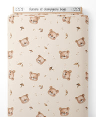 Tissu - Oursons et champignons beige