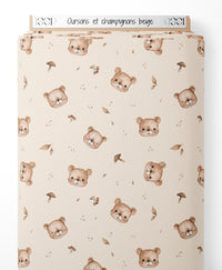 Tissu - Oursons et champignons beige