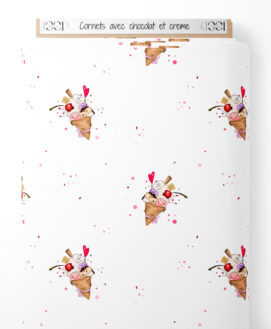Tissu - Cornets avec chocolat et crème
