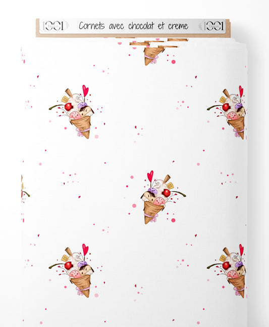 Tissu - Cornets avec chocolat et crème