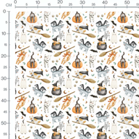 Tissu - Chats fantômes sur blanc