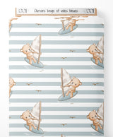 Tissu - Oursons beige et voiles bleues