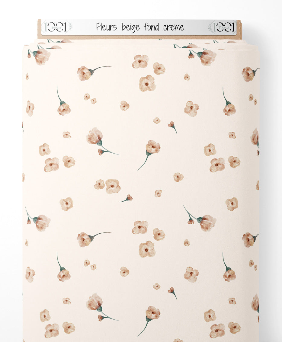 Tissu - Fleurs beige sur fond crème