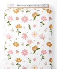 Tissu - Fleurs roses et jaunes variées