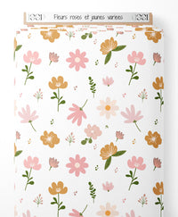 Tissu - Fleurs roses et jaunes variées