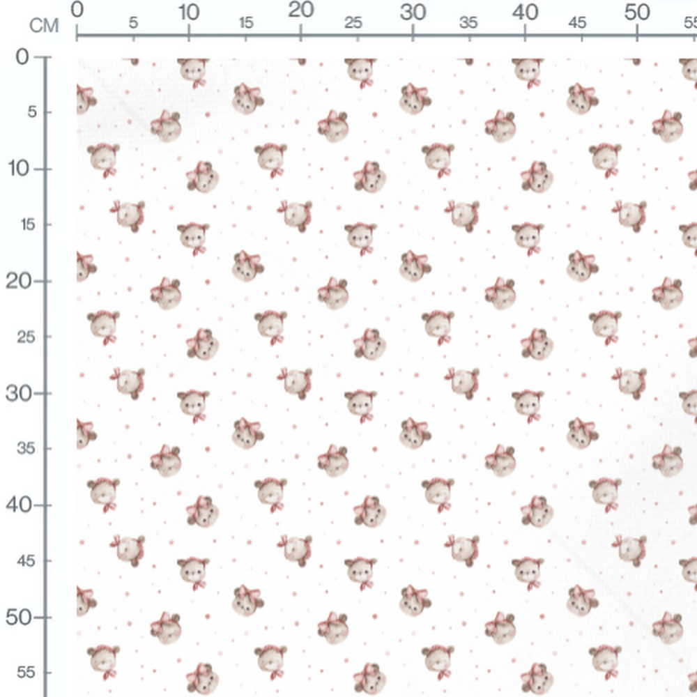 Tissu - Oursons blancs et pois roses 2